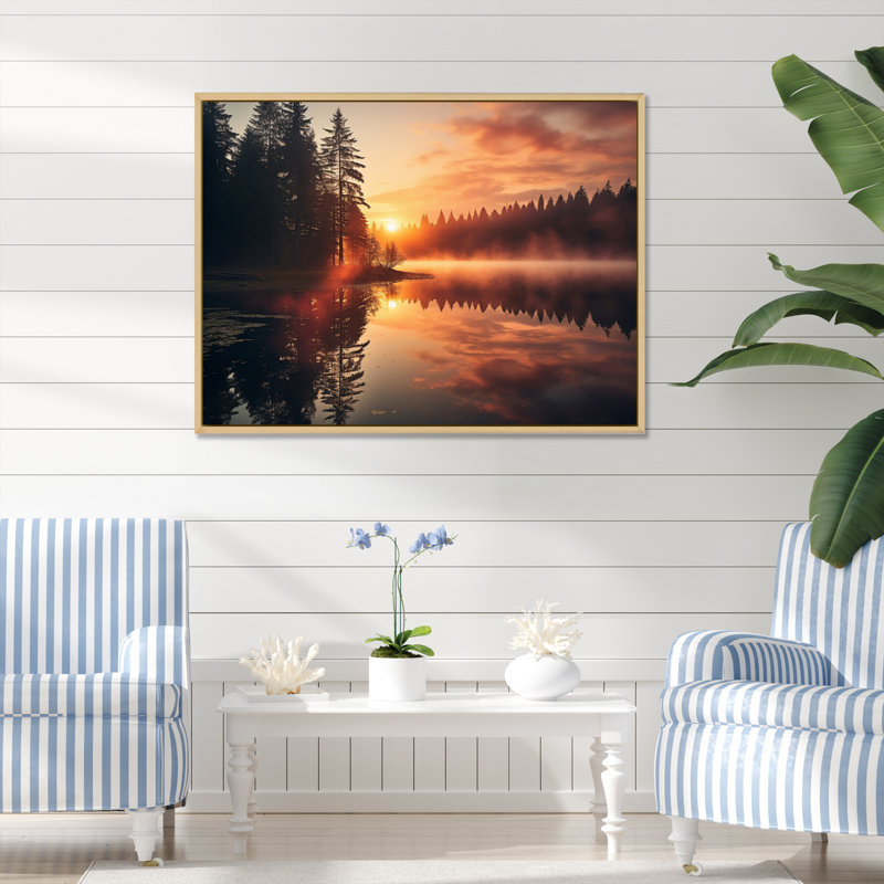 «Magicak Sunrise Over The Mountain Lake», reproduction sur toile, H 30 po x l 40 po x P 1,5 po, Cadre naturel flottant