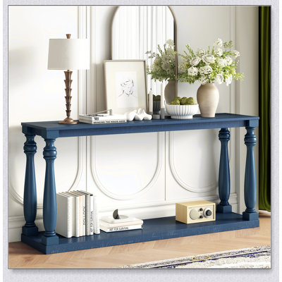 Console rétro à grain de bois rétro avec tablette inférieure et quatre pieds de vase, parfaite pour ajouter de l'élégance aux vestibules et aux espaces de vie
