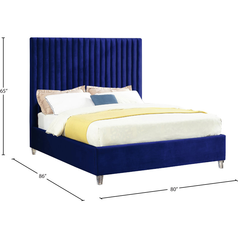 Upholstered Platform Bed, King, Navy Velvet