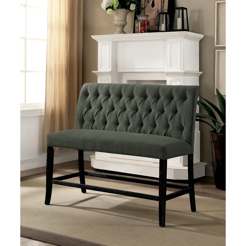 Banc rembourré Biyron, Noir antique, Gris