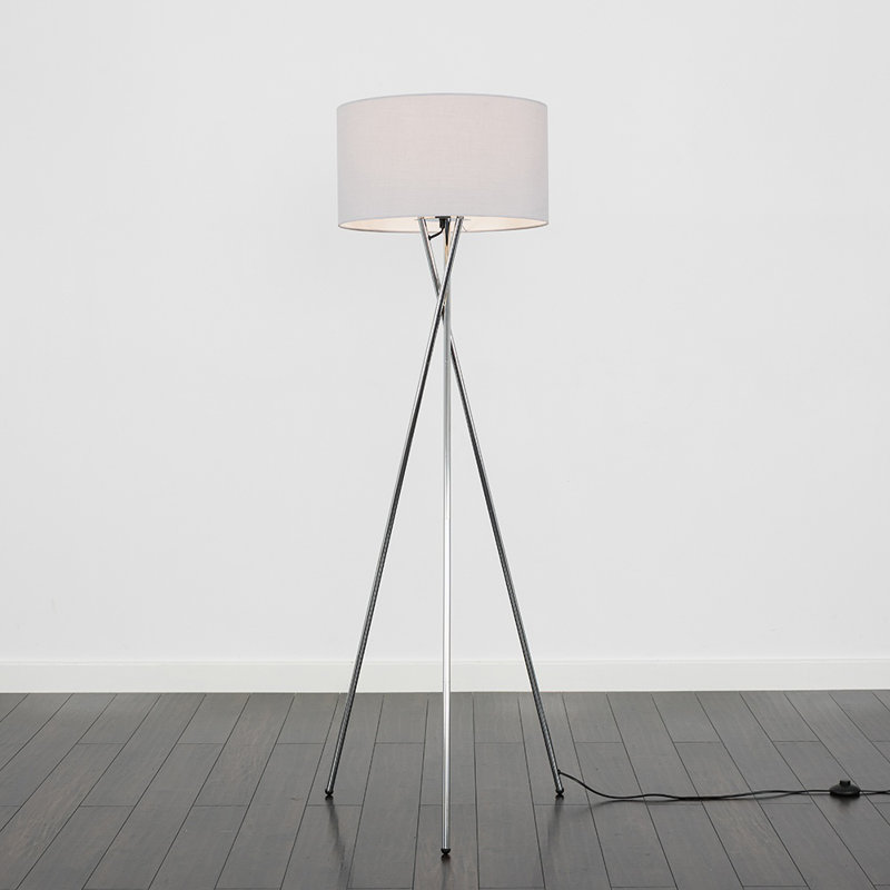 Misner 155cm Camden Tripod Floor Lamp with Large Reni Shade, Brushed Chrome , Grey, Yes