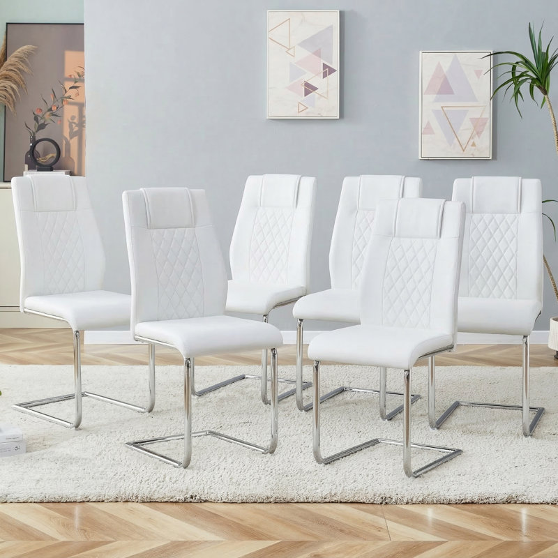 Chaises de salle à manger Kimara, Blanc, Argent