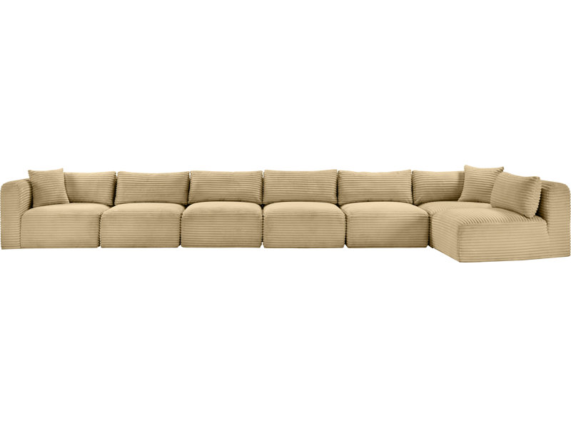 Canapé modulaire en L Carmean Performance, Velours côtelé texturé Camel, 5 sans accoudoirs, 2 en coin