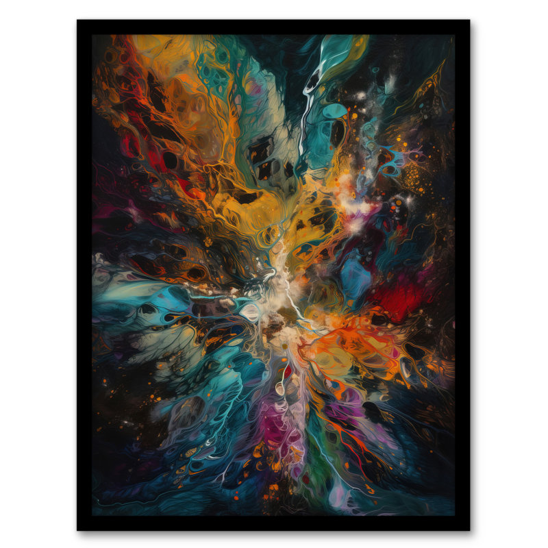 Abstract Liquid Paint Impact Colourful Celestial Action - Single Picture Frame Print