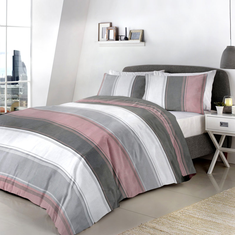 Polyester Striped Duvet Cover Set with Pillowcases, Super King Duvet Cover, Blush