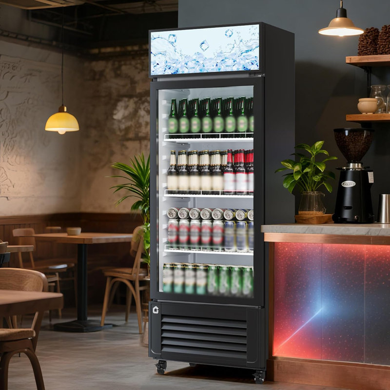 Réfrigérateur commercial pour boissons, réfrigérateur à une porte vitrée avec circulation à 360 °, sans givre, tablettes réglables, réfrigérateur à boissons