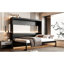Grand lit avec imprimé, éclairage à DEL et encastré, design moderne grand noir espace, dessous,