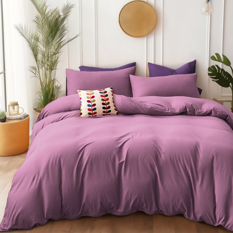 HOME BEDDING Jersey Cotton Duvet Cover Set, King Duvet Cover + 2 King Shams, Mauve