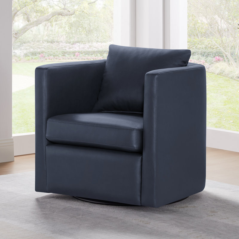 Fauteuil demi-tonneau pivotant Riona Midnight, Similicuir bleu nuit