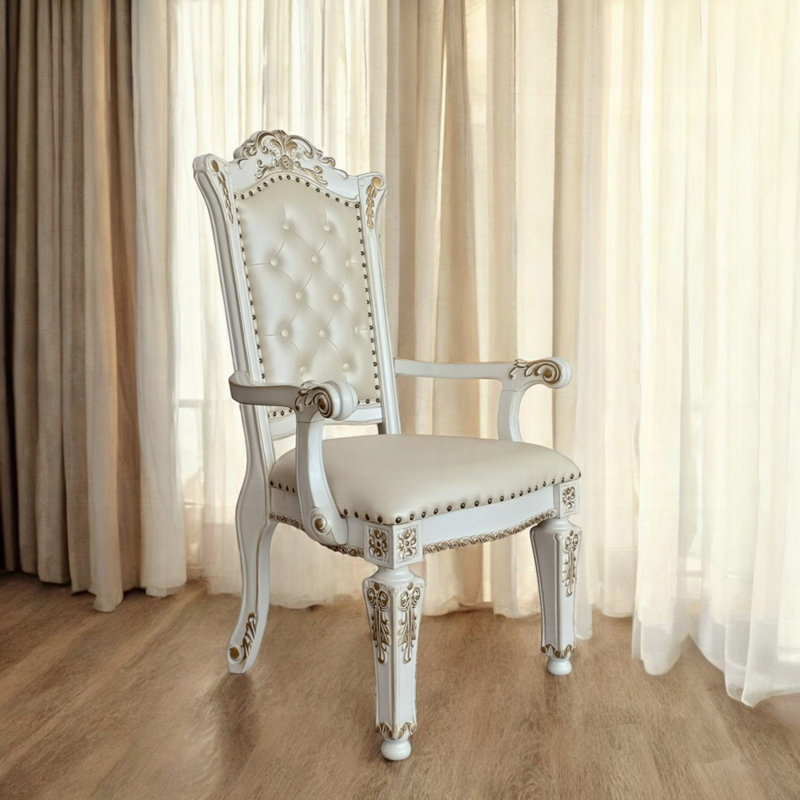 Fauteuil ACME Vendome (ensemble de 2), cuir synthétique et finition perle antique, Beige, Perle antique