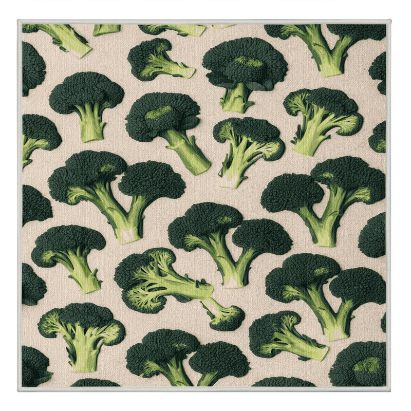 Tapis lavable avec fleurs et broccoli, Carré 6 pi