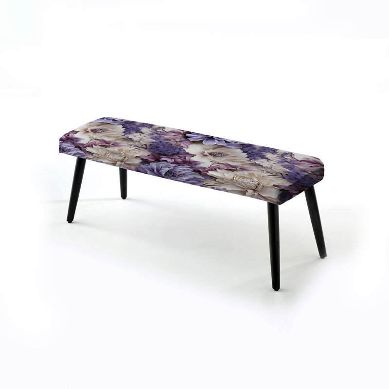 Banc rembourré noir, Motif floral de style victorien Coastal Tranquilit