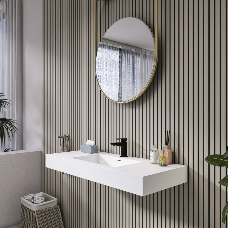 Lavabo vasque rectangulaire pour salle de bain, 48,32 pouces, surface solide, blanc mat, lisse et facile à installer