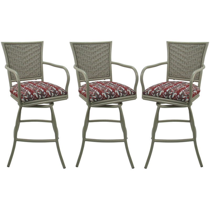 Set of 3 Erin Swivel Bar Stools with Upholstered Seats and Beige Frame
