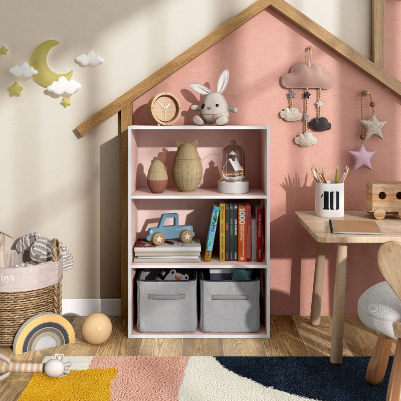 Bibliothèque de rangement empilable, 3 tablettes, Rose clair