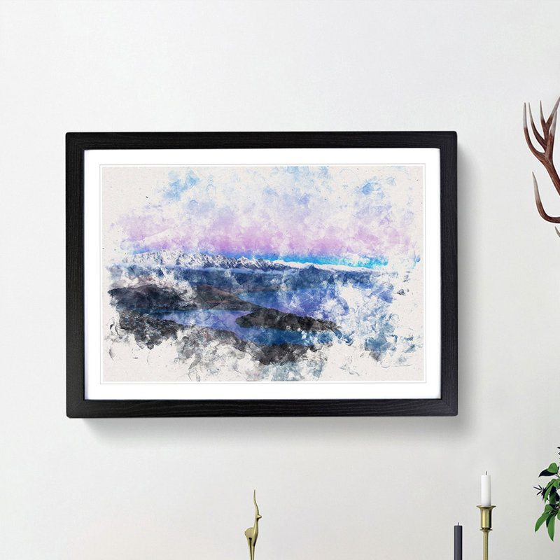 Lake in Queenstown New Zealand - Picture Frame Painting Print, 36cm H x 48cm W x 2cm D, Black Framed