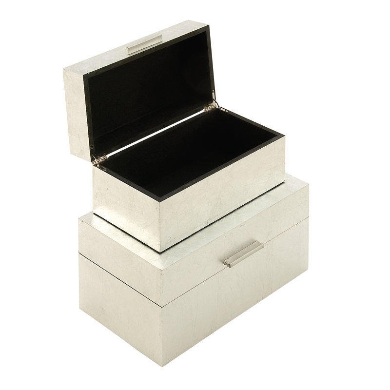 2 Piece Wood Box Set, Silver