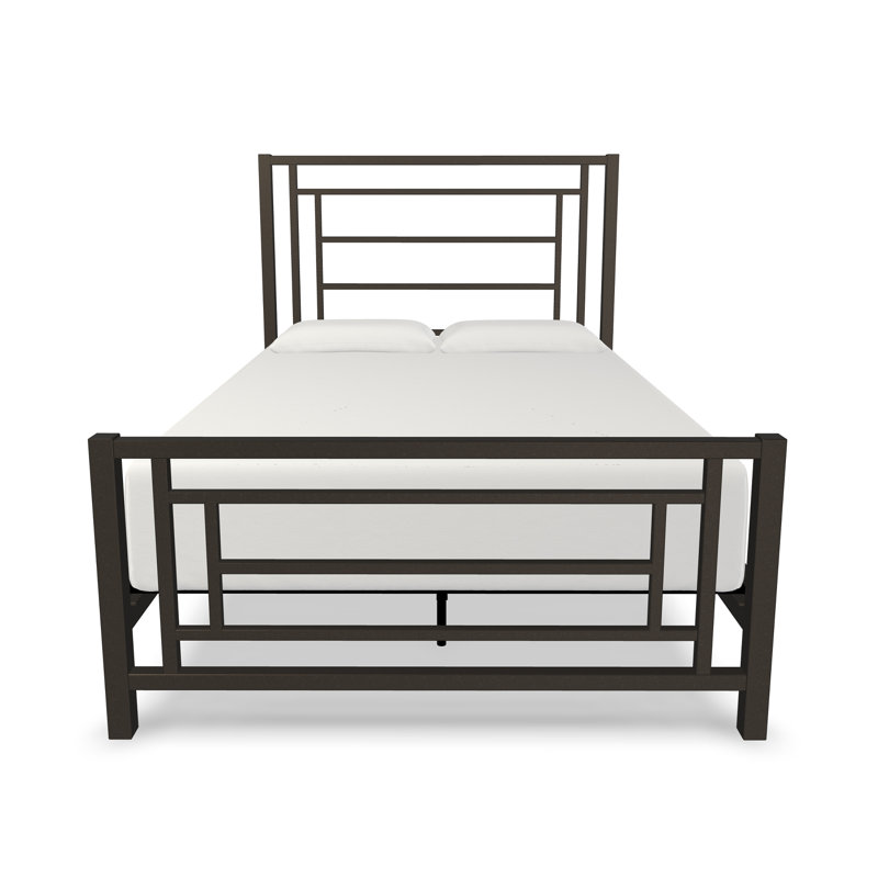 Gloaming Complete Bed with Metal Profile & Platform (Wood Slats), Weathered Bronze, Queen