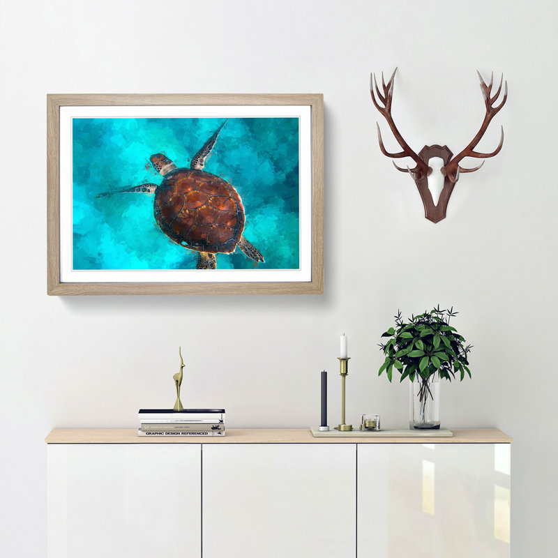 A Sea Turtle in Abstract - Framed Print, 27cm H x 36cm W x 2cm D, Oak Framed