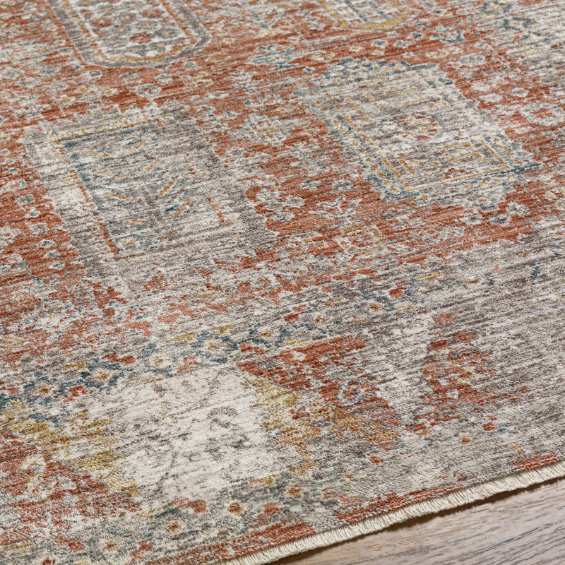 Everly Oriental Machine Made Power Loomed Polyester Area Rug in Red, Runner 2'11" x 10'