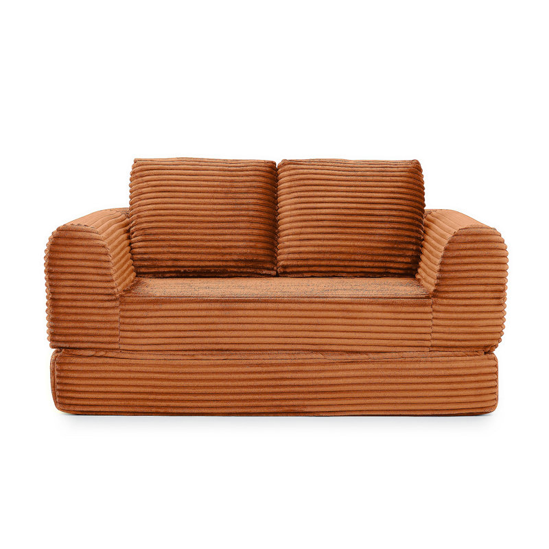 Canapé-lit convertible 2 en 1 pliant, canapé-lit en velours côtelé moderne avec 2 * coussins, causeuse futon rembourrée et désossée avec lit escamotable, canapé modulaire pliant pour le salon orange