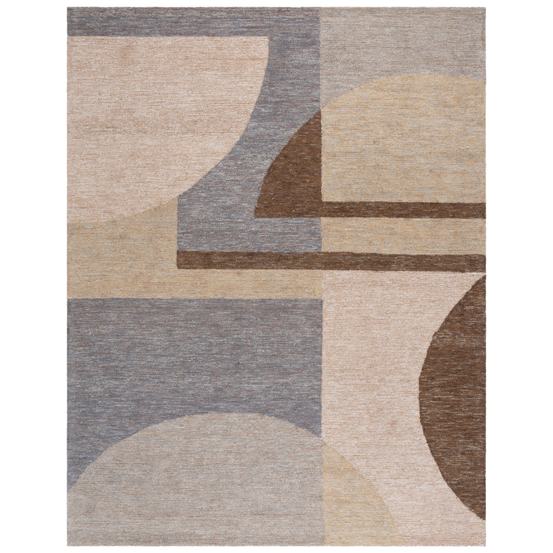 AnyelaHand Tufted Jute Wool Cotton Abstract Rug in Natural/Grey, Rectangle 8' x 10'