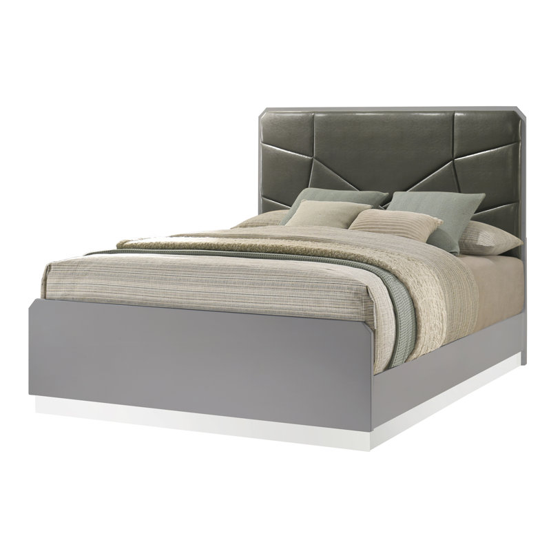 Grand lit plateforme gris pierre Naples, Queen