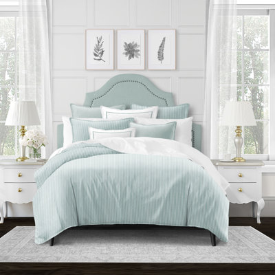 Light Blue Satin Stripe Microfiber 3 Piece Comforter Set