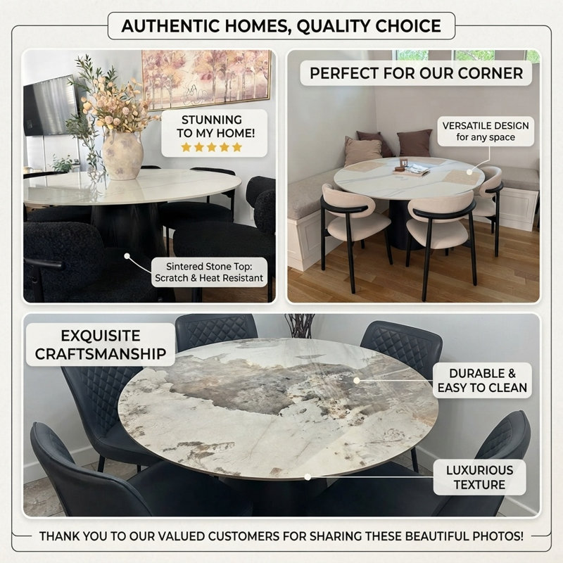 Modern Mid-Century Dining Table Round Kitchen Table For 4/6/8, 29.52" H x 47.24" W x 47.24" D, White/Gray