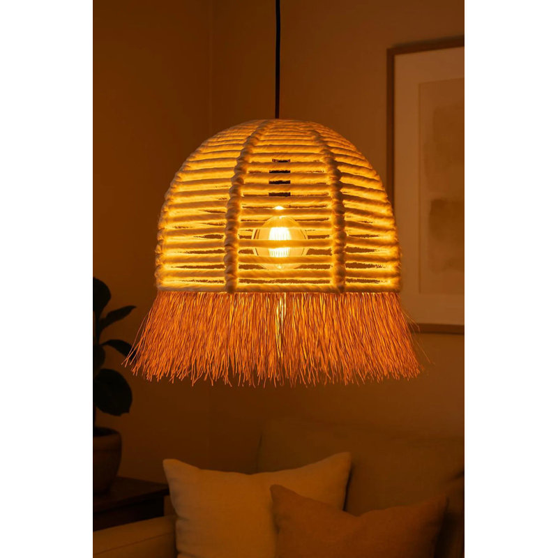 Lustre réglable avec structure en métal, capuchon blanc Rafia, 11,8 po x 11,8 po x 11,8 po | Hauteur réglable de 11,8 à 27,6 pouces | 1 x douille E27 (40 W maximum), parfaite pour l'éclairage de la salle à manger et du vestibule