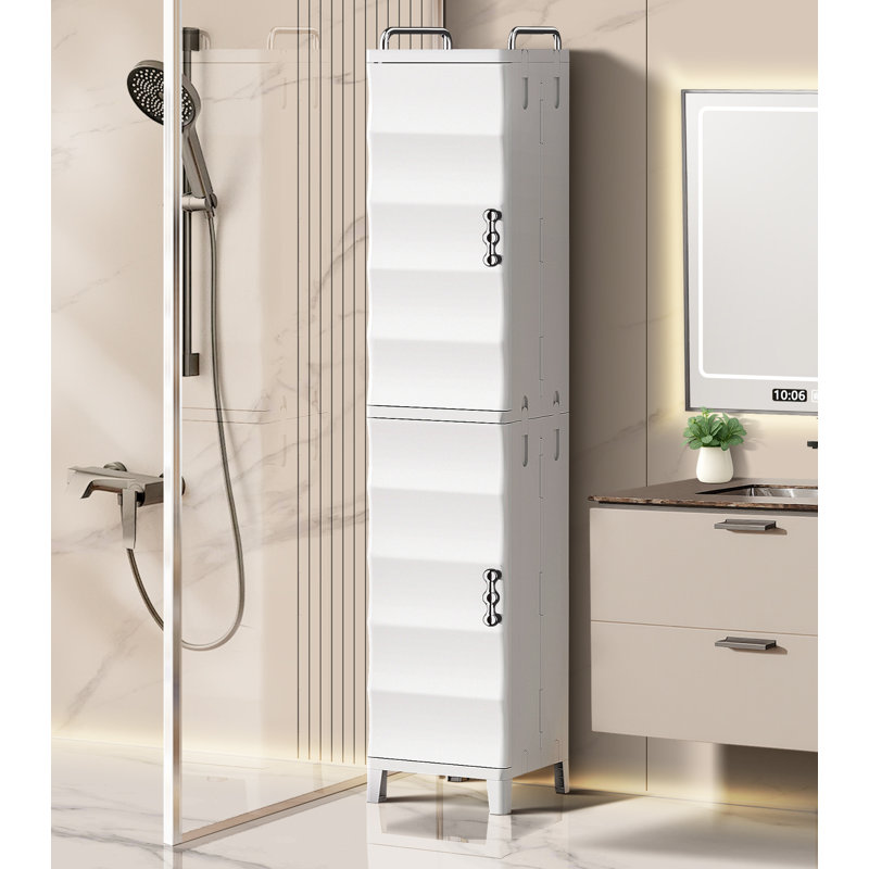 Tall Bathroom Cabinet With Door, Slim Bathroom Storage Cabinet, Freestanding Narrow Storage, White, Blanc