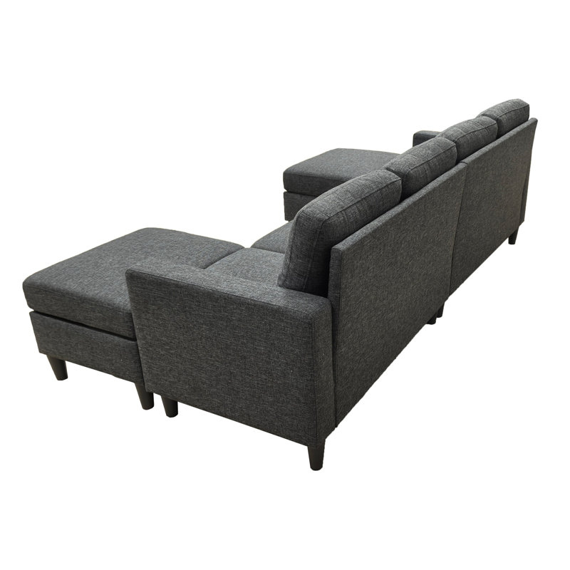 Canapé modulaire en lin rembourré avec 2 repose-pieds, Linen Charcoal Black