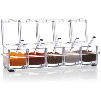 Clear Seasoning Box, 5 Pieces Clear Seasoning Storage Container For Spice Salt Sugar Cruet,Condiment Jars With Spoons
