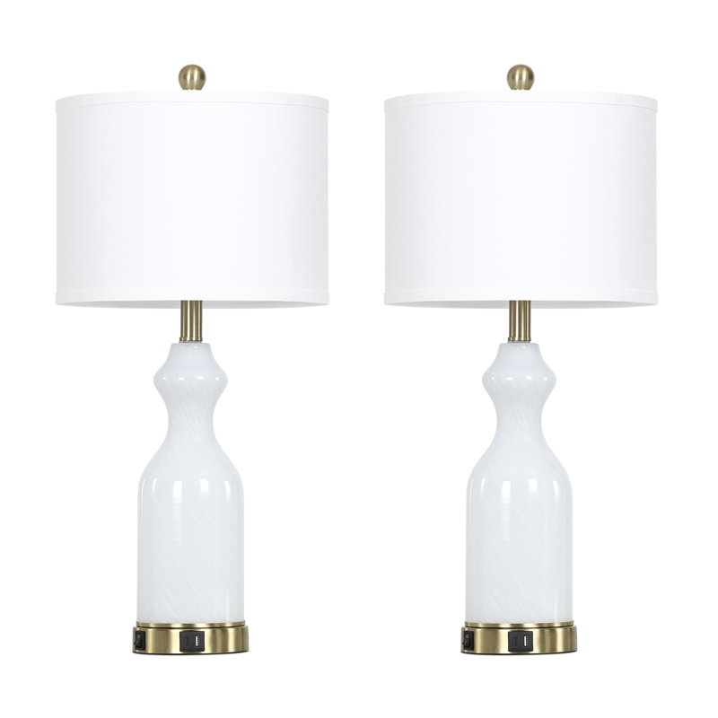 27" Bedside Glass USB Table Lamp with Touch Control and Night Light