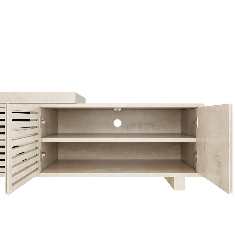Japandi Retracted & Extendable Tv Stand With 4 Shelves Up To 85", White