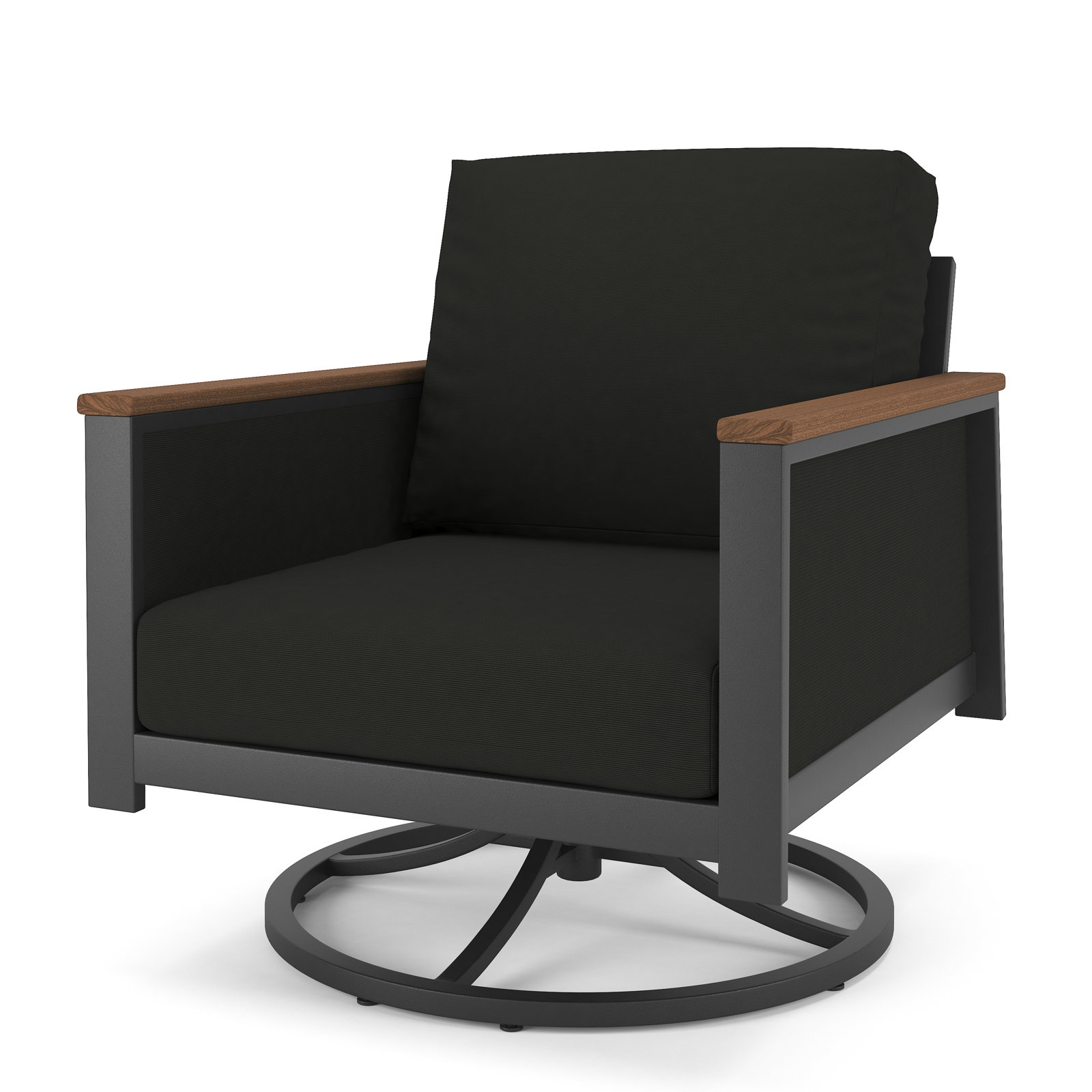 Stimson Sunbrella® Swivel Patio Rocking Chair, Canvas Black, Dark Gray/Brown