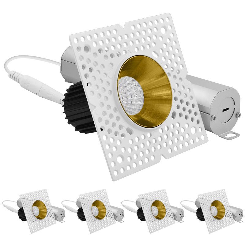 LUXRITE 1-Inch LED Trimless Recessed Spotlight W/ Brass Reflector Trim Replacement 10W, 850LM, 5CCT, 60° Beam Angle, Dimmable, CRI90, White + Brass