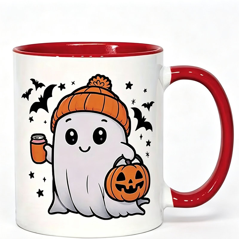 Cute Ceramic Mug for All Ages Ghost Coffee Cup, Bat, Star & Pumpkin Pattern.