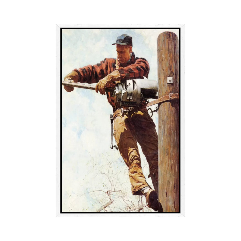 The Lineman by Norman Rockwell - Painting on Canvas, White Framed, 152.5 cm H x 101.5 cm W