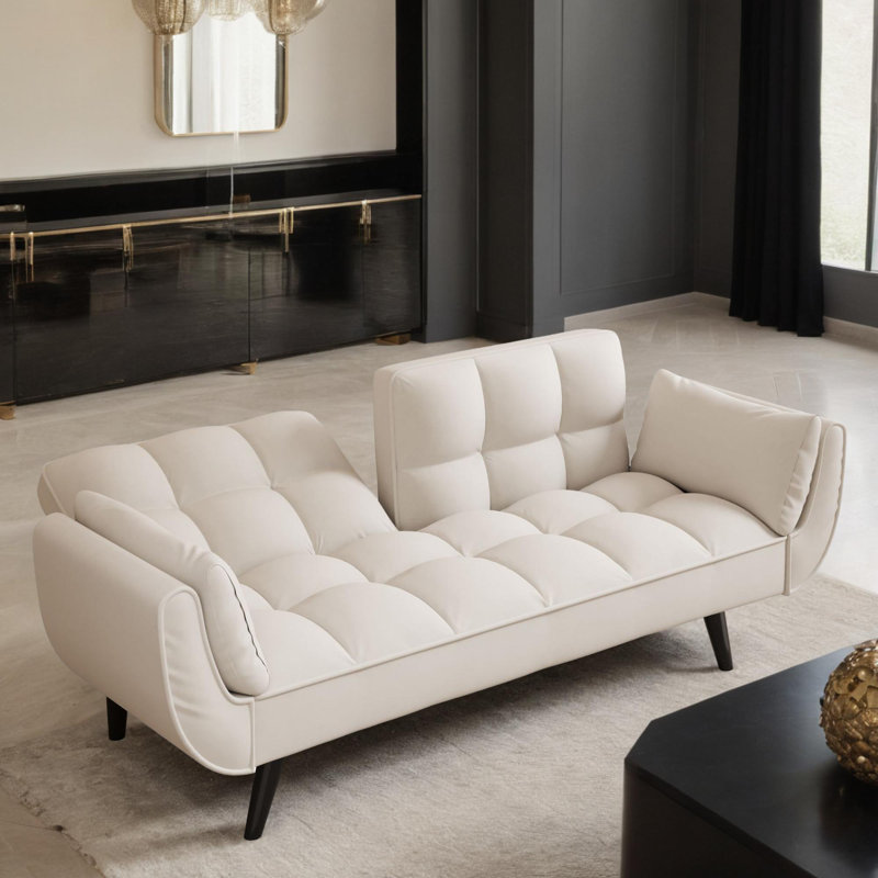 Ezzo Upholstered Sleeper Sofa, Beige Velvet