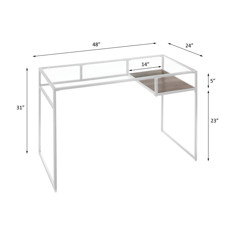 Bureau d'écriture en verre trempé Quayle, Blanc