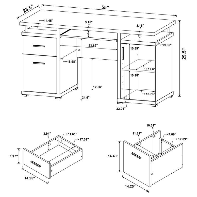 Bureau d'ordinateur en bois manufacturé Azayliah, Brun