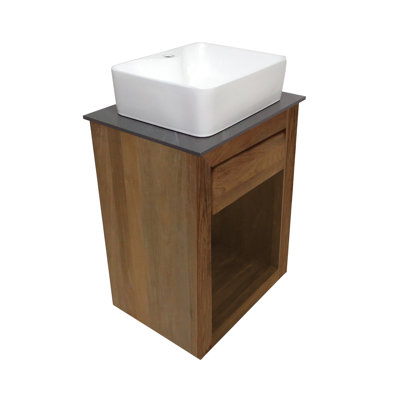 Meuble-lavabo en bois récupéré 24 po avec comptoir en ardoise et vasque à un trou Rennes