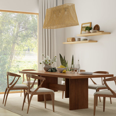 Cane Rib Webbing Oblong Dining Table - Kitchen Island Pendant Lamp, Natural with Black Mat Hardware