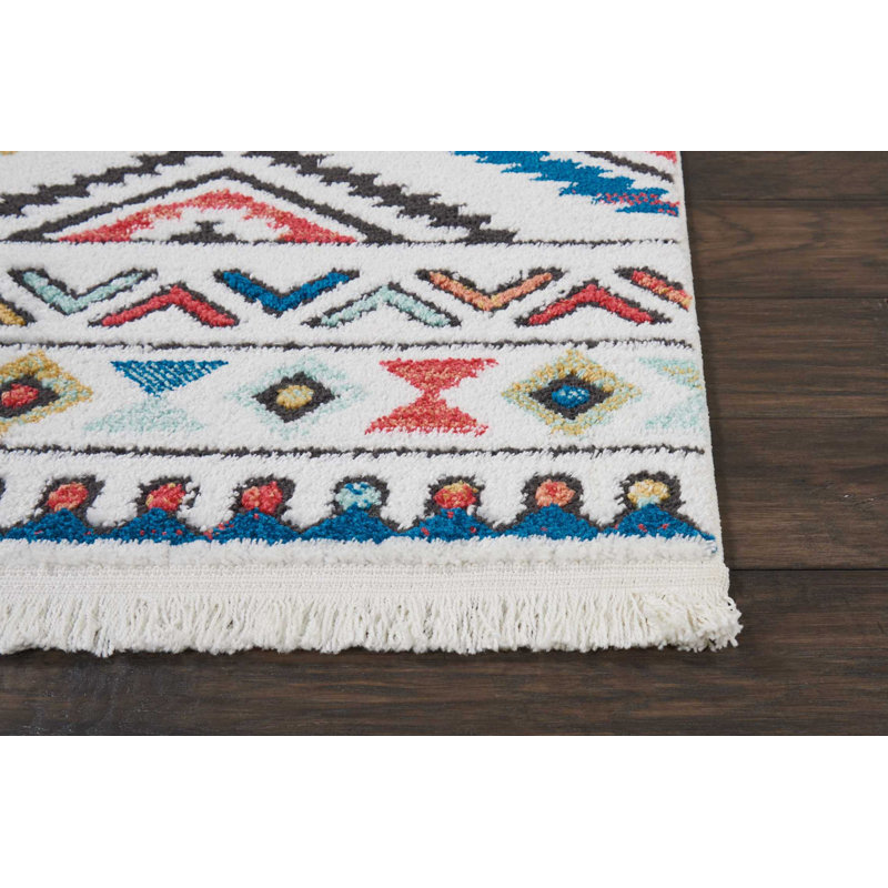 Tapis blanc tissé à la machine Southwestern, Tapis de couloir 2 pi 2 po x 7 pi 9 po