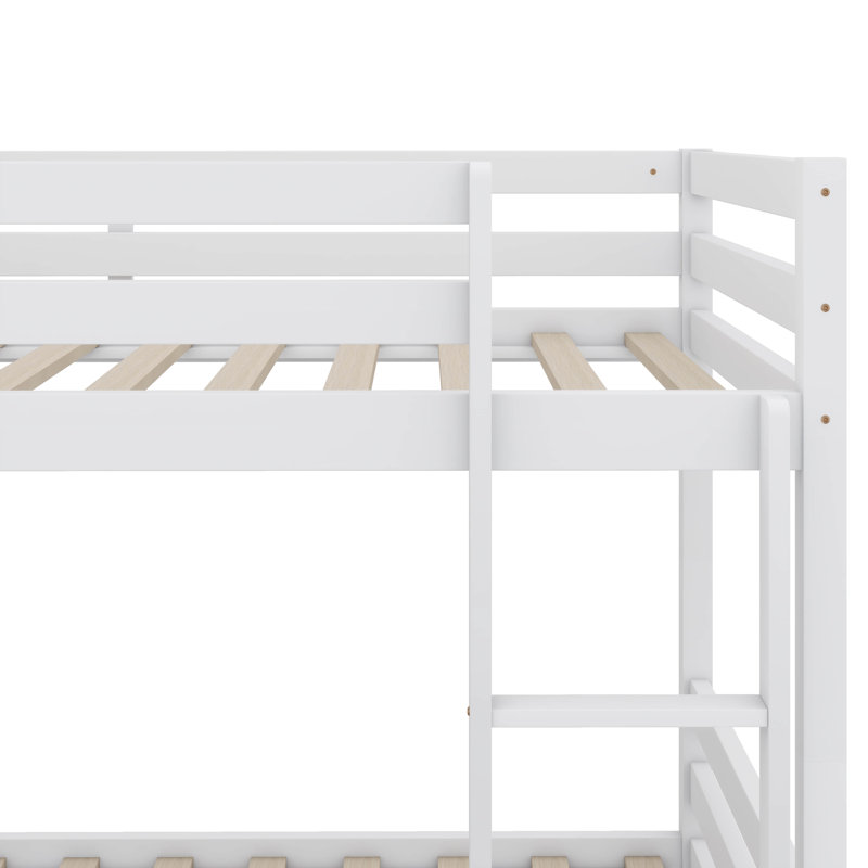 Lit superposé simple en bois d'hévéa avec bibliothèque convertible, Blanc