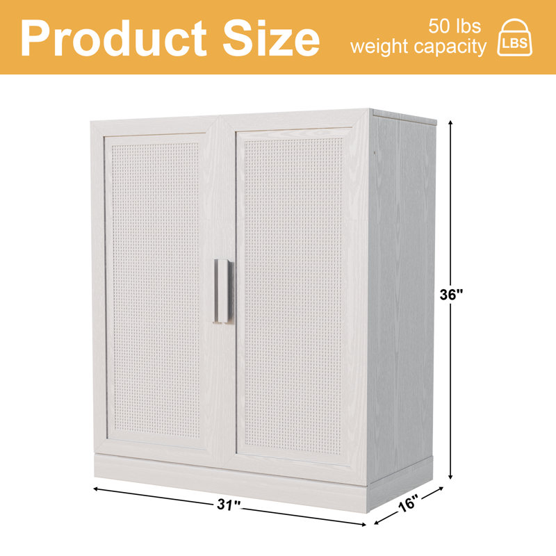 Solid Wood Accent Storage Cabinet, White, 36" H x 31" W x 16" D