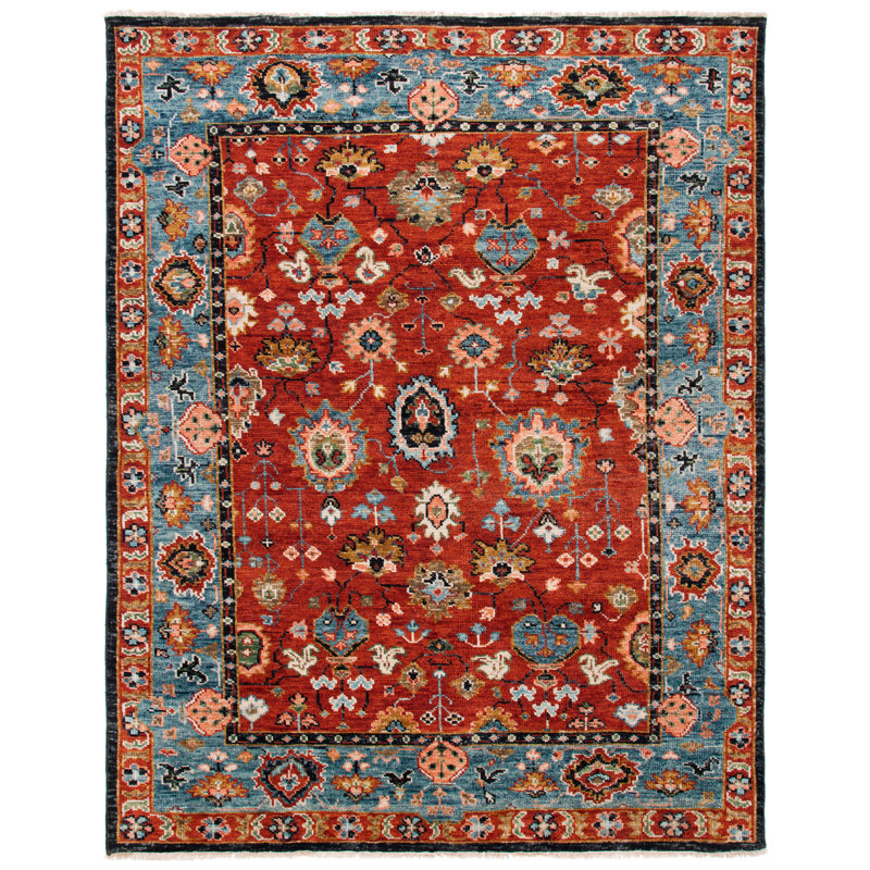 Southwestern Hand-Knotted Wool Red / Blue Area Rug, Rectangle 9' x 12'