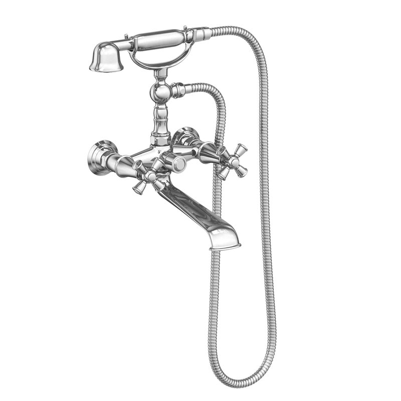 Aylesbury Wall Mount Exposed Tub & Hand Shower Set, Cross Handle, Polished Chrome