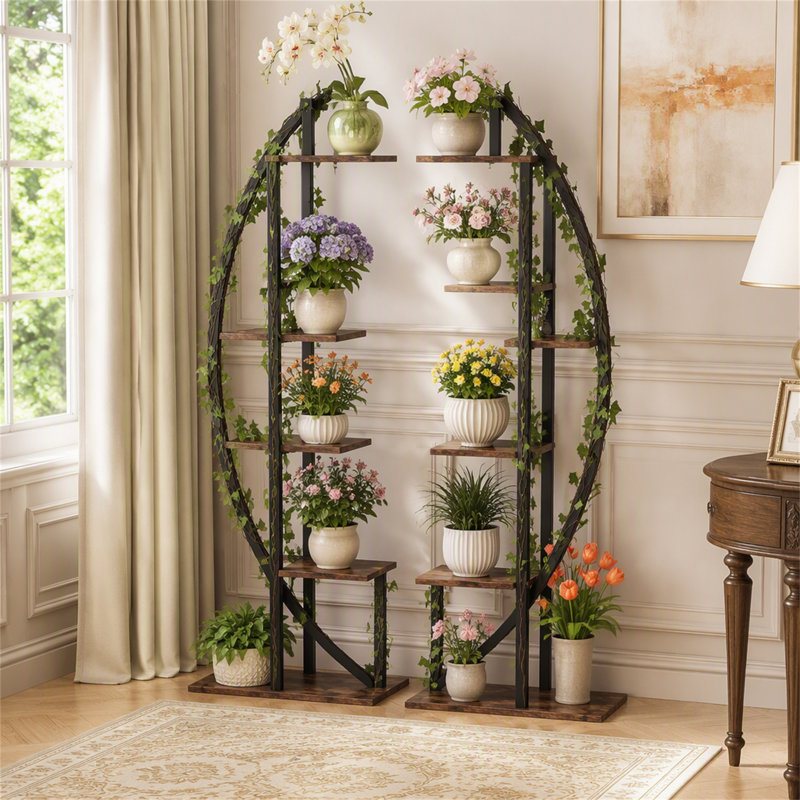 Support à plantes à 5 niveaux, paquet de 2, support à fleurs multicouche, Rustic Brown